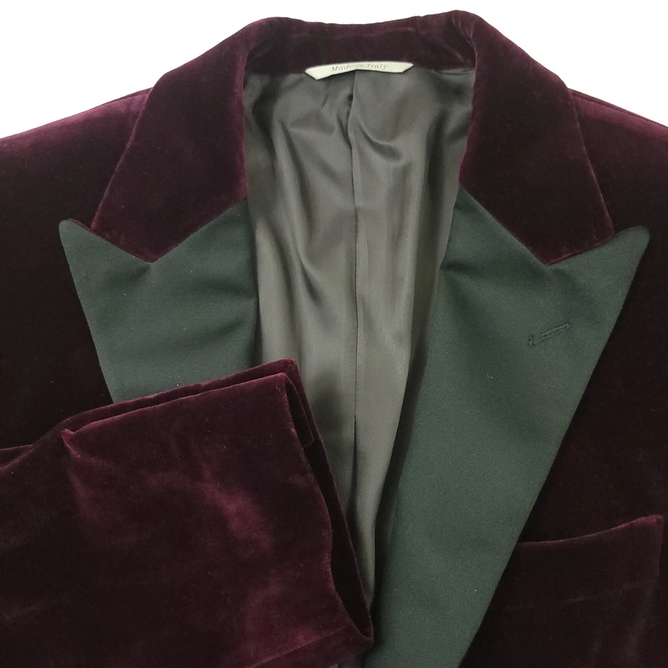$1495 Canali Velvet Dinner Jacket in Dark Red Mens Size (Italy 50C) US Size 40S - Image 3 of 4