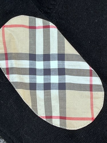 Burberry Black Cardigan With Plaid Elbow Patches 12Y/152cm Cotton & Wool Blend Y - Picture 4 of 8