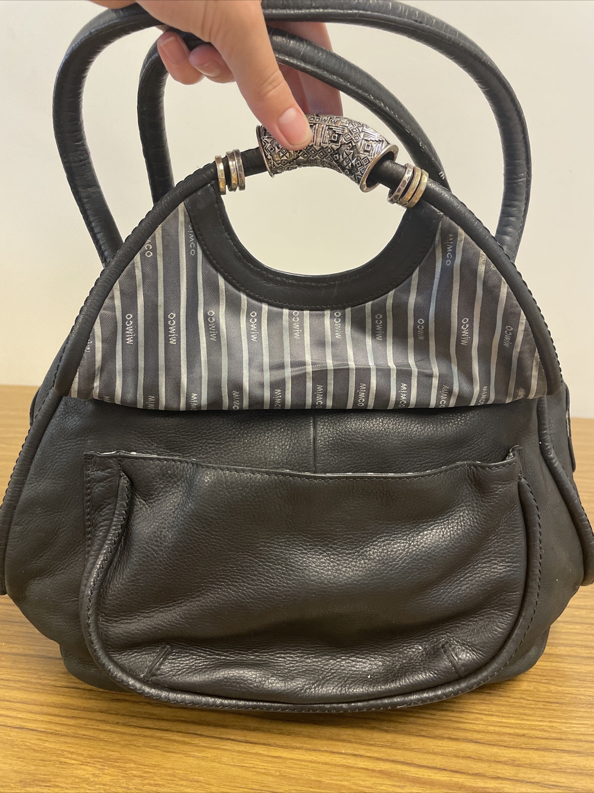 MIMCO Black Leather Shoulder Bag Handbag A8 eBay