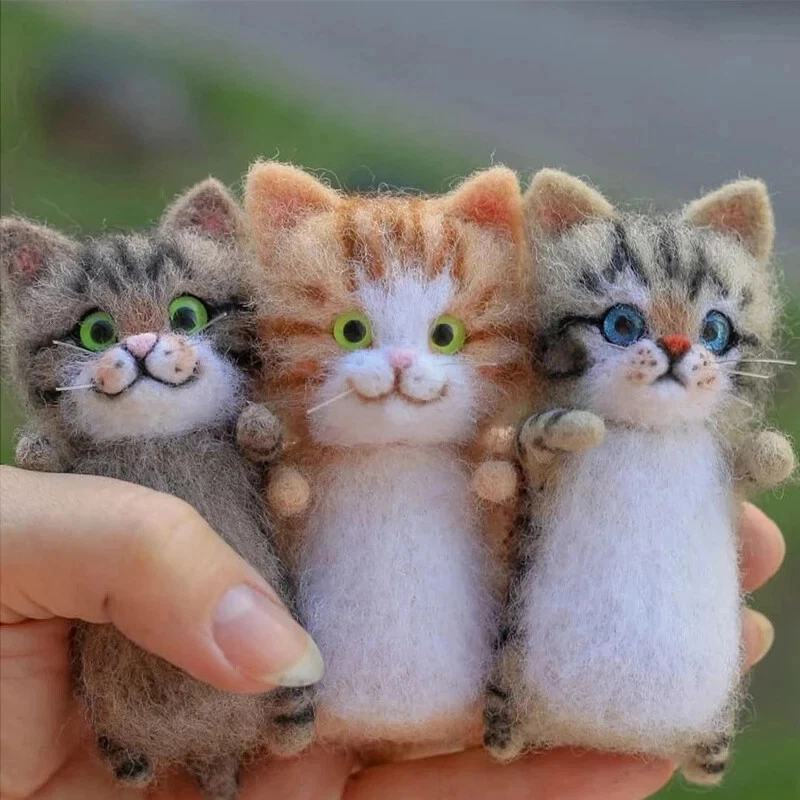 1Set DIY Needle Craft Cats Felting Wool Felt Material Kit Plush for Beginners UK - Image 4 of 4