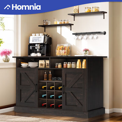47'' Home Bar Cabinet Coffee Sideboard Storage Floating Shelves Wine Liquor Racks