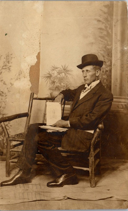 RPPC Postcard  Portrait Distinguished Old Fellow w/ Sketchbook & Bowler Hat  