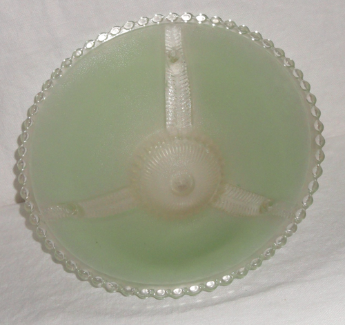 Vintage 3 Chain Art Deco Hanging Ceiling Shade ~ Pale Green Embossed Bead Trim - Picture 8 of 10