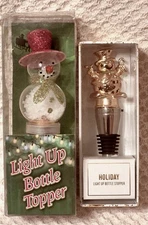 2 Holiday Lightup Snowman Wine Bottle Stoppers Christmas Blinking Colorful NIB