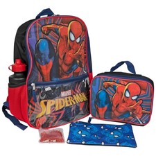 Large Backpack - Marvel - Spiderman Set of 5 w/Lunch Bag 16' School Bag NEW