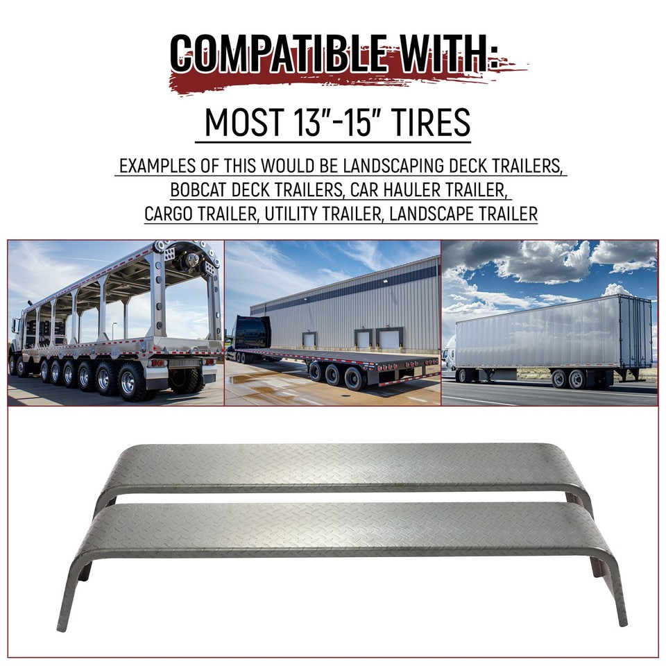Heavy Duty Plate Steel Trailer Fenders For 13-15 Inch Wheels - Tandem Axle Diamond Plate Fender 10x72x13 Inch