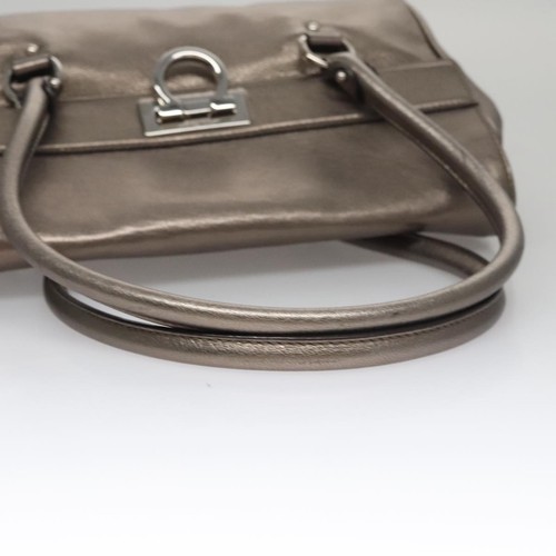 Salvatore Ferragamo Gancini Silver Leather Handbag Authentic - Picture 10 of 22