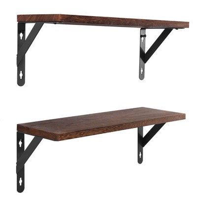 2pcs Wall Mounted Wood Floating Shelves Bookshelf DIY Bathroom Bedroom Kitchen