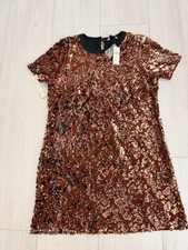 NWT Anthropologie Ro & De Andi Sequined Tee Dress Sz S Animal Print Rose Gold