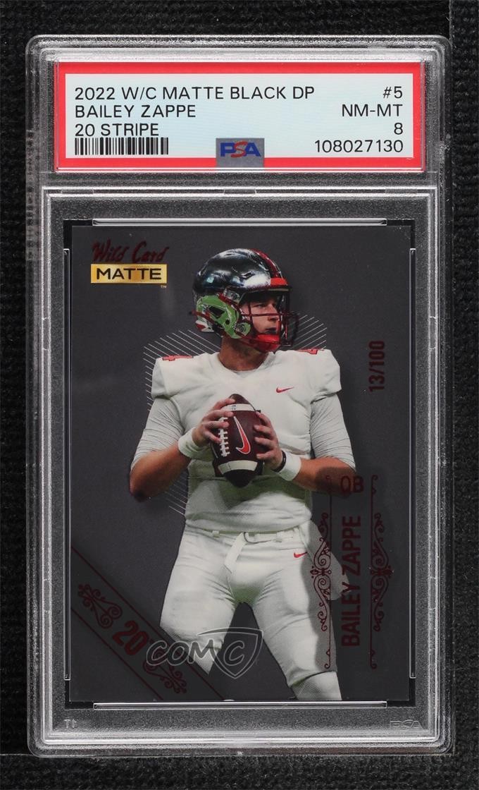 2022 Wild Card MATTE Black 20 Stripe 13/100 Bailey Zappe #MB-5 Rookie RC 1ar2