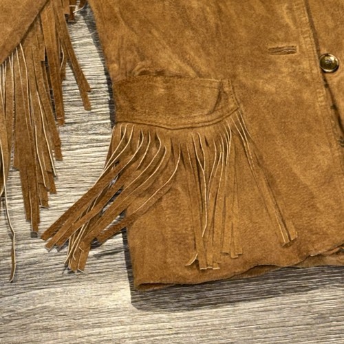 Vintage Winlit Tan Suede Leather Blazer M w/ Oversized Fringe Wings HIPPIE KOREA - Picture 3 of 12