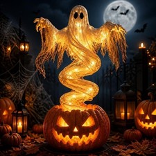 LED Swirling Ghost Pumpkin Yard Lamp  Lighted Halloween Garden Decor, Outdoor L