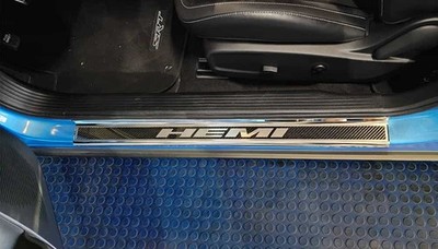 2pc Door Sills w/Green LED ''HEMI'' for 2015-2024 Dodge Challenger
