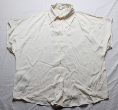 Mango Women's Short Sleeve Solid Button Down Shirt EJ3 Ivory Size 8 NWT