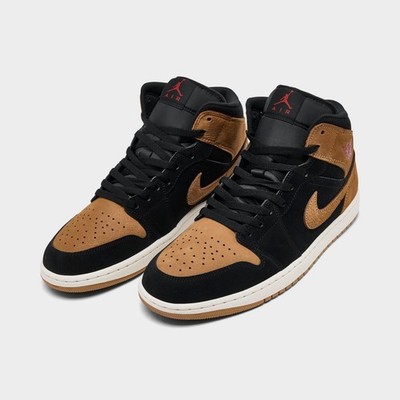 Air Jordan 1 Mid SE Basketball Shoes Black / Flax Brown Sz 9 HV4091 002