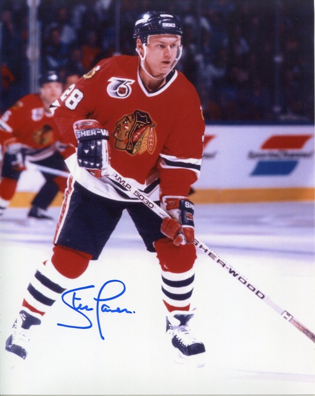 STEVE LARMER Chicago Blackhawks 1980-93 signed color Photo in action COA AS SC