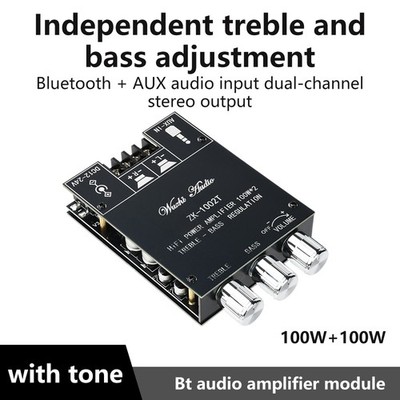 ZK-1002T 100W*2 Bluetooth Amplifier Board 2-Ch Stereo Amplifier Treble Bass US