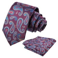 Mens Colorful Paisley Necktie and Pocket Square Sets 144-maroon teal