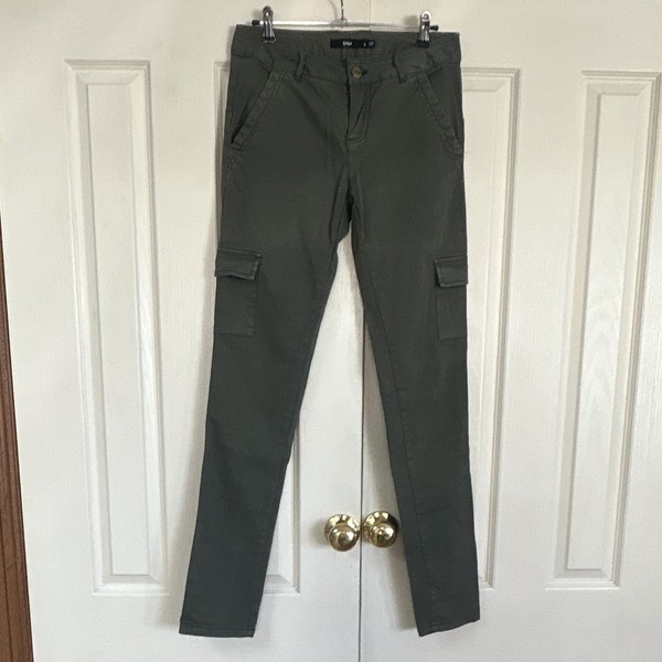 Sportsgirl Green Cargo Pants Flat Front Pockets Button Zip Size 8