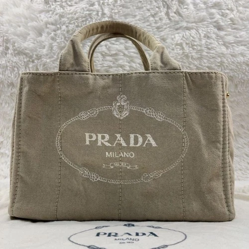 Sac fourre tout PRADA Canapa L avec LOGO TRIANGLE beige simple livré avec sac de rangement