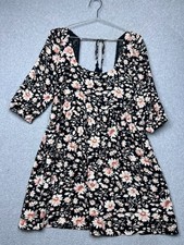 NWT American Eagle Floral Babydoll Mini Dress S Puff Sleeve Tie Back Tassel Boho
