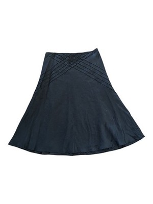 Edward Linen Skirt Womens Large Black A-Line Flare Lined Office Classic Midi