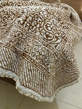 Indian Kantha Handmade Bedspread Quilt Hand Block Print King Size Blanket Throw