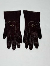 Vintage 1950s Women  s Brown Lambskin Leather Dress Gloves Hand Stitched Size M/S