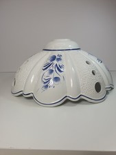 Vintage Large Blue White Porcelain Ceiling Light Shade Floral Ceramic Pendant
