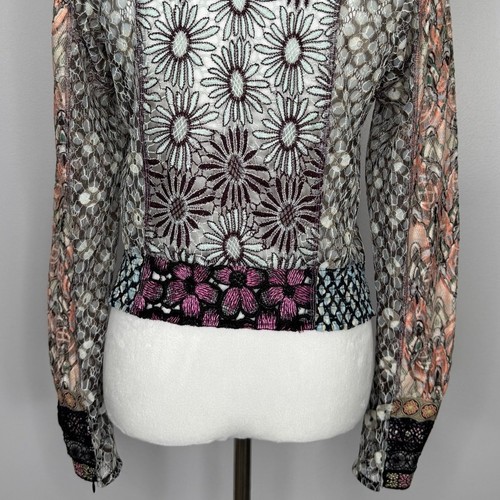 In Earnest by Byron Lars Spitzenbluse Top Größe 6 transparent Blumen bestickt Boho - Bild 9 von 18
