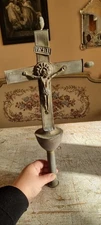 Large crucifix Jesus du Procession French antique religious item in copper 