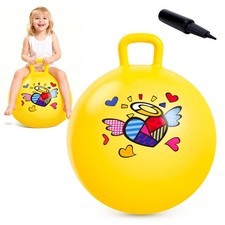 Hopper Ball for Kids 4-8, 18In Ride On Bouncy Balls with Handle, Yellow Infla...