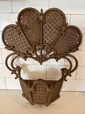Vintage 1981 Burwood Faux Wicker Rattan Hanging Wall Pocket Planter #2537 USA