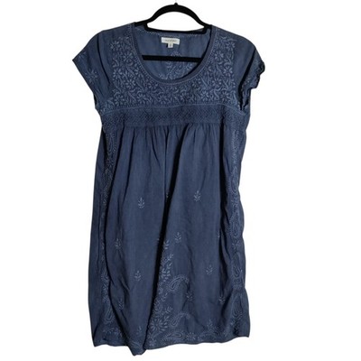 Max Studio Blue Cotton Embroidered Boho Shift Dress Small 7903Z51