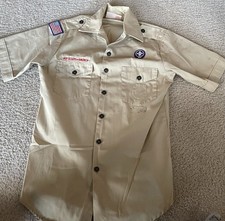 Boy Scouts Of America Official Uniform Shirt Tan Men s S Short Sleeve Flaw