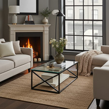 Coffee Table Monza Glass Black Cross Frame Hallway Frame Home Furniture Decor