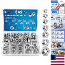 145 PCS Stainless Steel Hex Nut Assortment Kit - M3 to M12, Durable Versatile