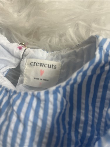 Jcrew Crewcuts Girls Doubleruffle Seersucker Shift Dress-Size 7 - Picture 2 of 6