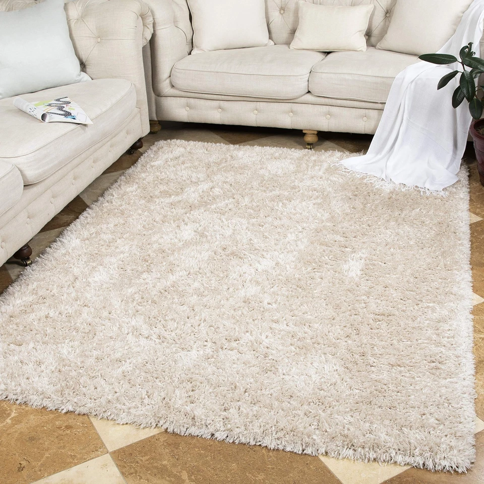 Shaggy Carpet for Bedroom, Living Room, 7 ft 10 in x 9 ft 10 in, Solid Ivory - Image 4 of 4