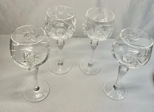 ￼Csopak blown Crystal Wine Glasses, 4, Pinwheel Collection by Ajka, Hungary
