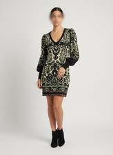 Free People Mini Dress Knit XS Stretch Music & Lyrics Balloon Sleeves Boho