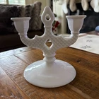 Vintage Westmoreland English Diamond Hobnail Milk Glass Candelabra
