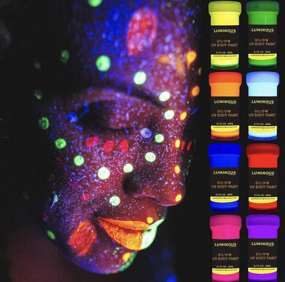 8 x UV Body Paint Set | Black Light Glow Makeup Kit | Fluorescent Face Paints 