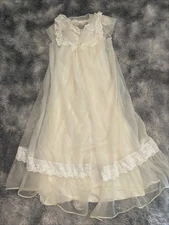 Shadowline VTG White Nightgown Peignoir Robe Set sz S 34 100% Nylon EUC