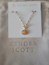 Kendra Scott Pumpkin Toggle  Necklace Gold Orange Mother Of Pearl NWT $75 POUCH!
