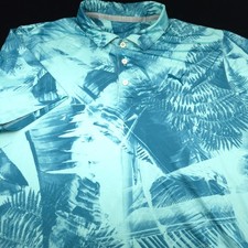 Puma Golf Polo Shirt Mens -XL- Blue Teal Tropical Print Performance Stretch