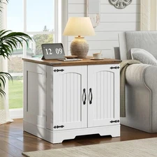 HOOBRO Farmhouse End Table with Charging Station Nightstand Bedside Table