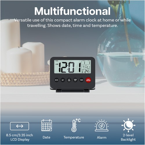 Small Digital Travel Alarm Clock Battery“ Portable Alarm Clock for Travel“ Black - Picture 4 of 6