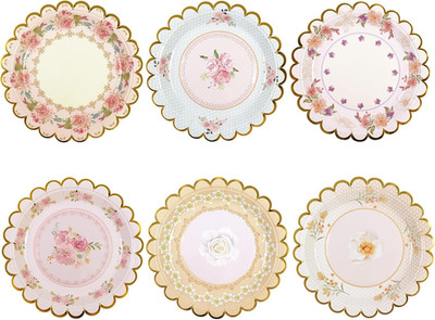 48 PCS Vintage Floral Paper Plates 7 Inch, Scalloped Flower Tea Party Plates Dis