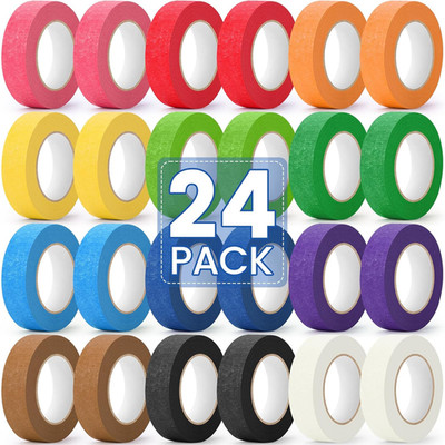 24 Rolls Colored Masking Tape, 0.6Inch X 240Yards Total Length Painters Tape, 12